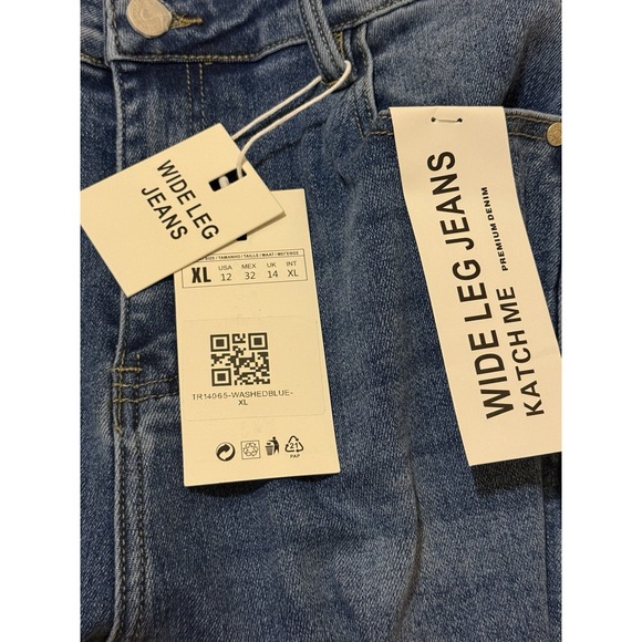 NWT Katch Me Wide Leg Stretch Jeans Women XL Denim Washed Blue High Waist - Picture 6 of 9